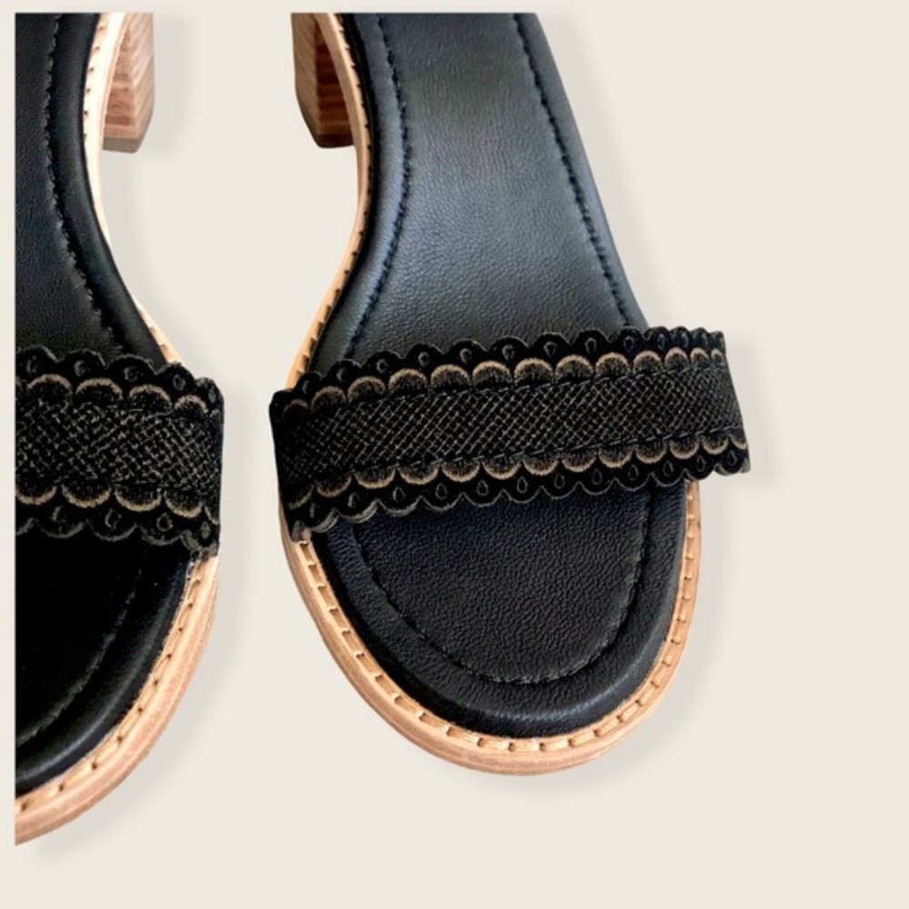 $349 Frye Black Brielle Black Scallop Suede Leather Zip Up Heeled Formal Sandals - Picture 15 of 16